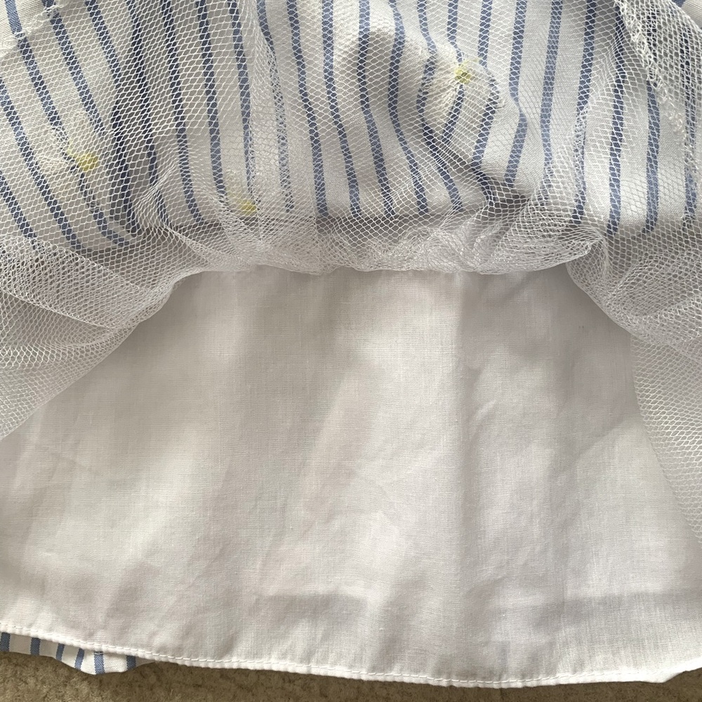 Rare Editions Blue & White Striped Dress With Embroidered Daisies - Picture 5 of 12